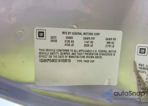 2001 Buick Lesabre Custom from USA, damaged, VIN 1G4HP54KX14169018